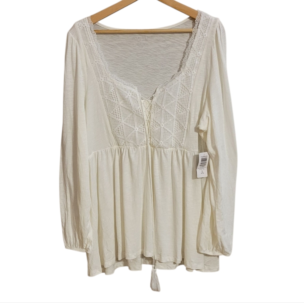 Torrid Super Soft Slub Jersey Ivory Peasant Top